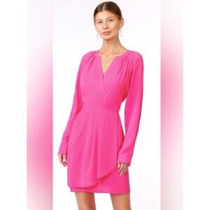Adelyn Rae Hazel Faux Wrap Dress Hot Pink Long Sleeve Size M NWT